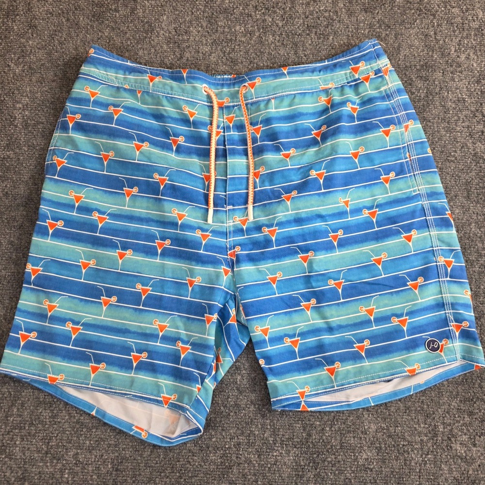 johnnie-O Happy Hour Swim Trunks Men Large Blue Drawstring Cocktail Board Shorts